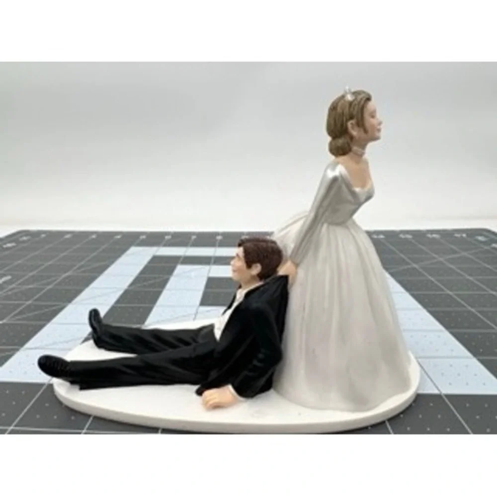 Funny Wedding Cake Topper Bride Dragging Groom Reluctant Groom Figurine Keepsake